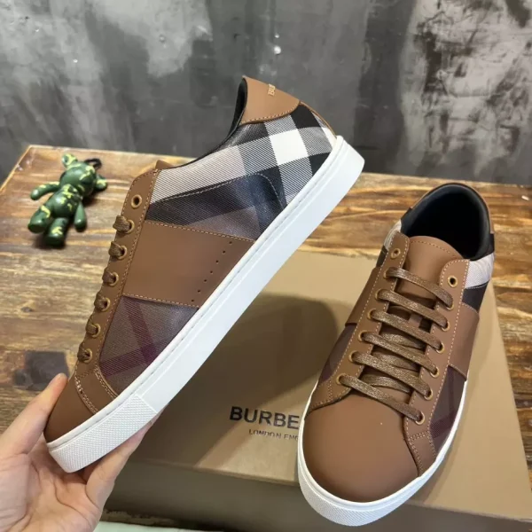 BURBERRY LEATHER AND CHECK COTTON SNEAKERS – BBR125 - Image 5