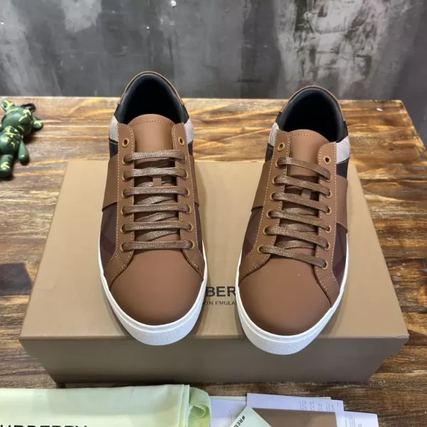 BURBERRY LEATHER AND CHECK COTTON SNEAKERS – BBR125 - Image 2