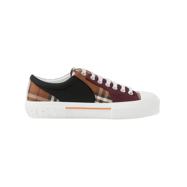 BURBERRY VINTAGE CHECK COTTON, MESH AND LEATHER SNEAKERS – BBR120