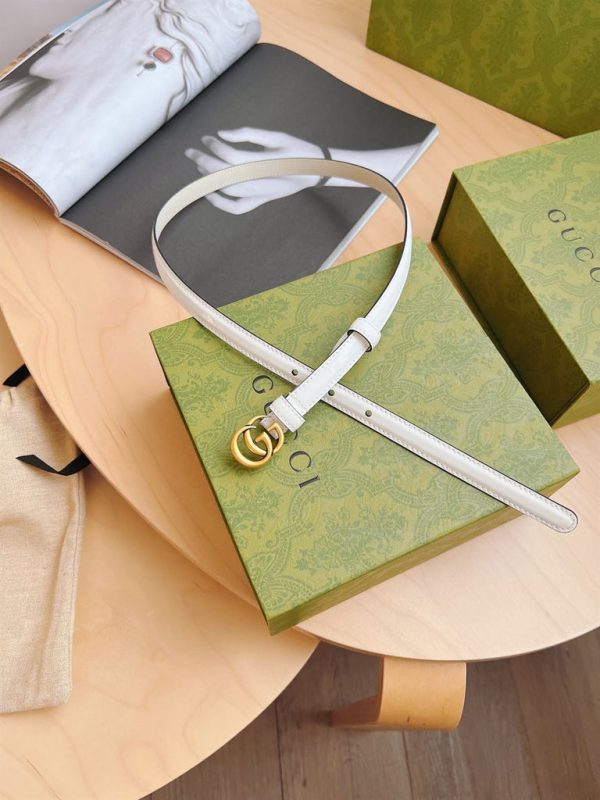 GUCCI THIN PATENT DOUBLE G BELT WHITE LEATHER  – B0179 - Image 4