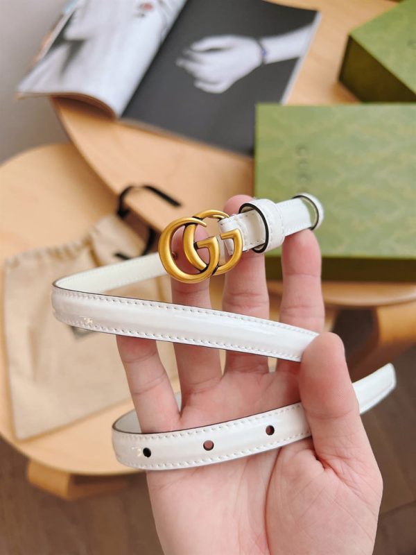 GUCCI THIN PATENT DOUBLE G BELT WHITE LEATHER  – B0179 - Image 2