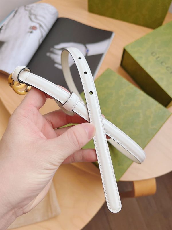 GUCCI THIN PATENT DOUBLE G BELT WHITE LEATHER  – B0179 - Image 6