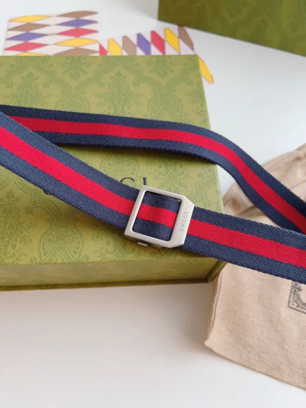 GUCCI WEB BELT WITH RECTANGULAR BUCKLE IN BLUE – B0187 - Image 2
