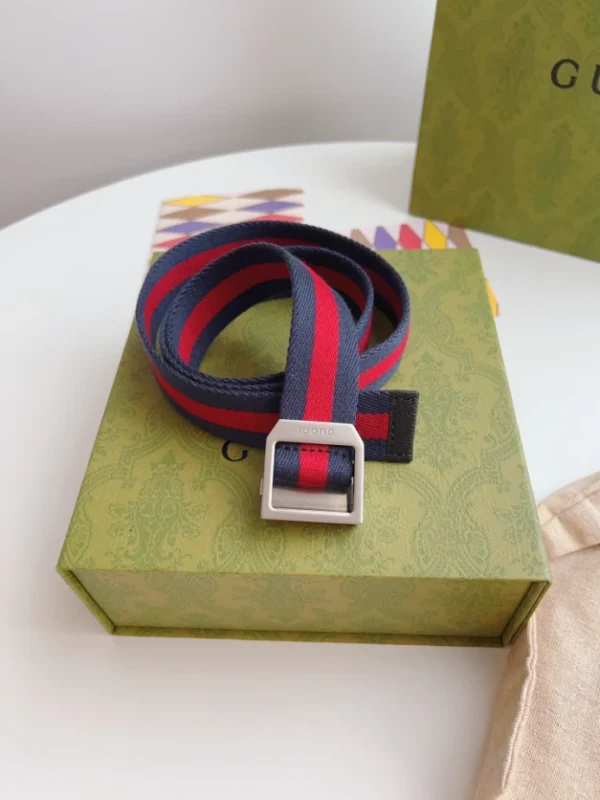 GUCCI WEB BELT WITH RECTANGULAR BUCKLE IN BLUE – B0187 - Image 4