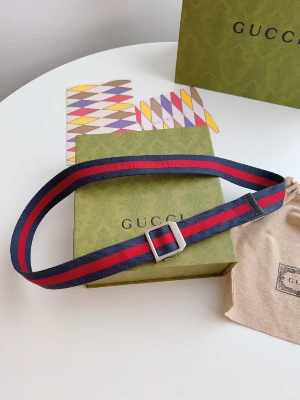 GUCCI WEB BELT WITH RECTANGULAR BUCKLE IN BLUE – B0187 - Image 5