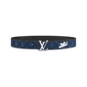 LOUIS VUITTON INITIALES EVERYDAY LV 40MM REVERSIBLE BELT BLUE MONOGRAM BLACK CALF LEATHER – B0134