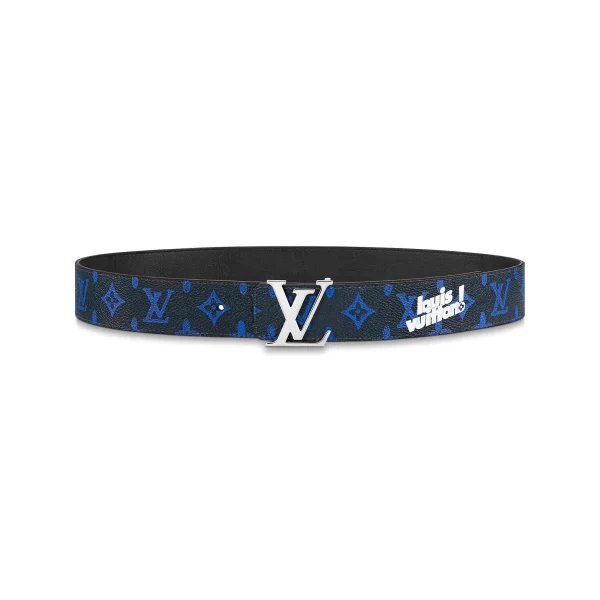 LOUIS VUITTON INITIALES EVERYDAY LV 40MM REVERSIBLE BELT BLUE MONOGRAM BLACK CALF LEATHER – B0134