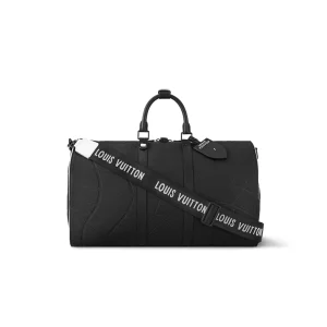 LOUIS VUITTON KEEPALL BANDOULIERE 50 TAURILLON CALFSKIN BAG IN BLACK – WLM537