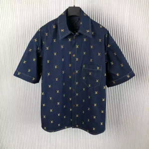 LV Embroidered Signature Short-Sleeved Denim Shirt – LVS031