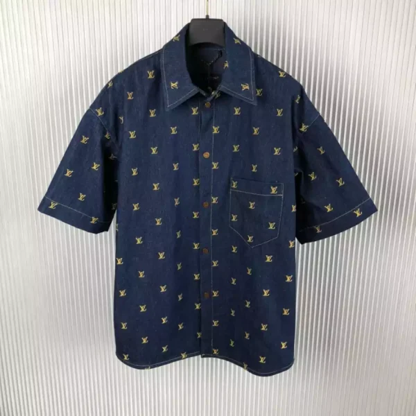 LV Embroidered Signature Short-Sleeved Denim Shirt – LVS031