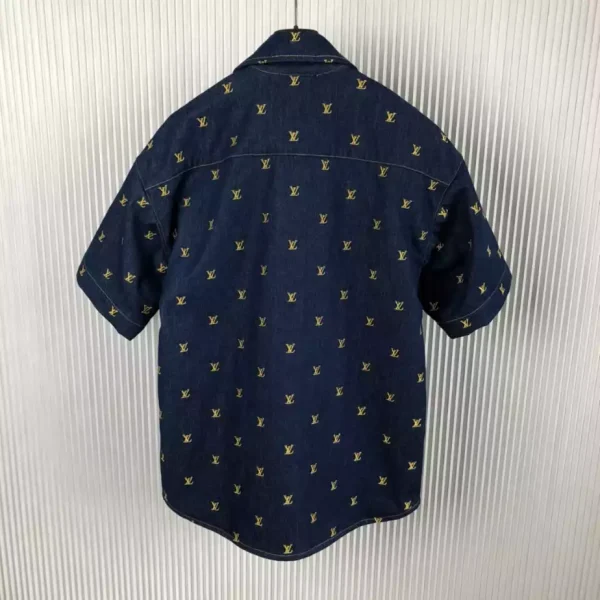 LV Embroidered Signature Short-Sleeved Denim Shirt – LVS031 - Image 3