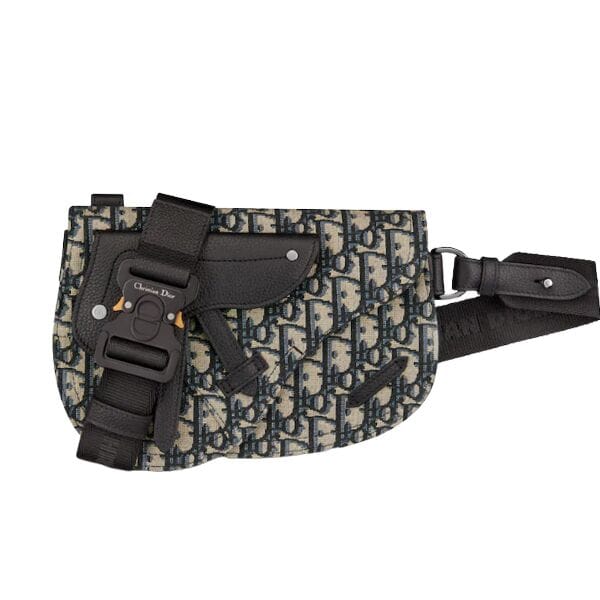 SADDLE POUCH BEIGE AND BLACK OBLIQUE JACQUARD – DR028
