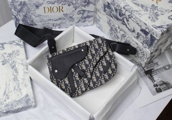 SADDLE POUCH BEIGE AND BLACK OBLIQUE JACQUARD – DR028 - Image 2