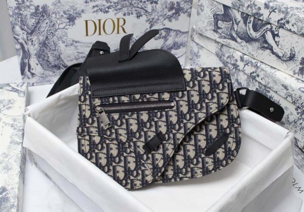 SADDLE POUCH BEIGE AND BLACK OBLIQUE JACQUARD – DR028 - Image 3