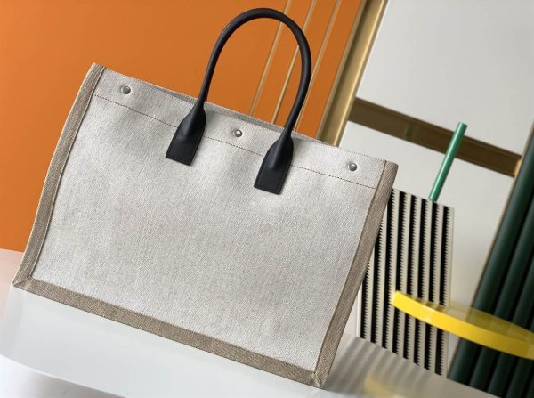 RIVE GAUCHE TOTE BAG IN LINEN AND LEATHER – WBY16 - Image 3