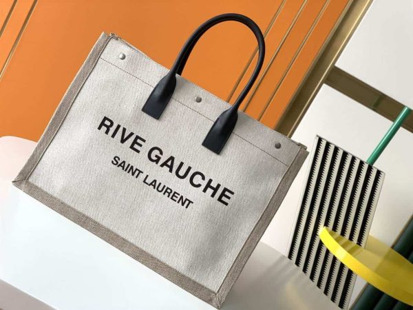 RIVE GAUCHE TOTE BAG IN LINEN AND LEATHER – WBY16 - Image 2
