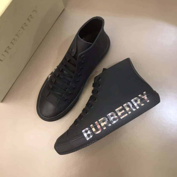 BURBERRY LOGO PRINT GABARDINE HIGH-TOP SNEAKERS – BBR82 - Image 7