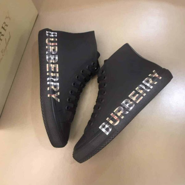 BURBERRY LOGO PRINT GABARDINE HIGH-TOP SNEAKERS – BBR82 - Image 8