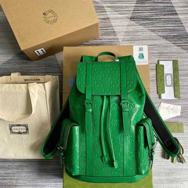 GG EMBOSSED BACKPACK IN GREEN LEATHER - Image 2