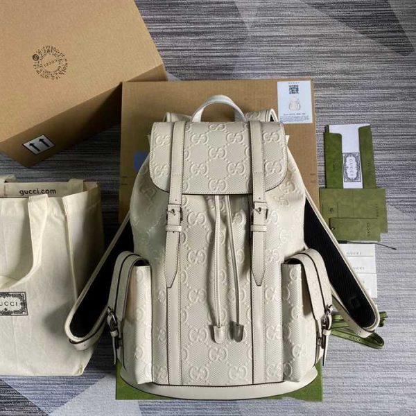 GG EMBOSSED BACKPACK IN WHITE LEATHER - Image 2