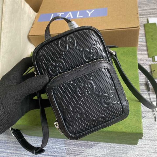 GG EMBOSSED MINI BAG IN BLACK LEATHER - Image 8