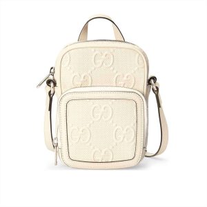 GG EMBOSSED MINI BAG IN WHITE LEATHER
