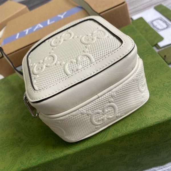 GG EMBOSSED MINI BAG IN WHITE LEATHER - Image 3