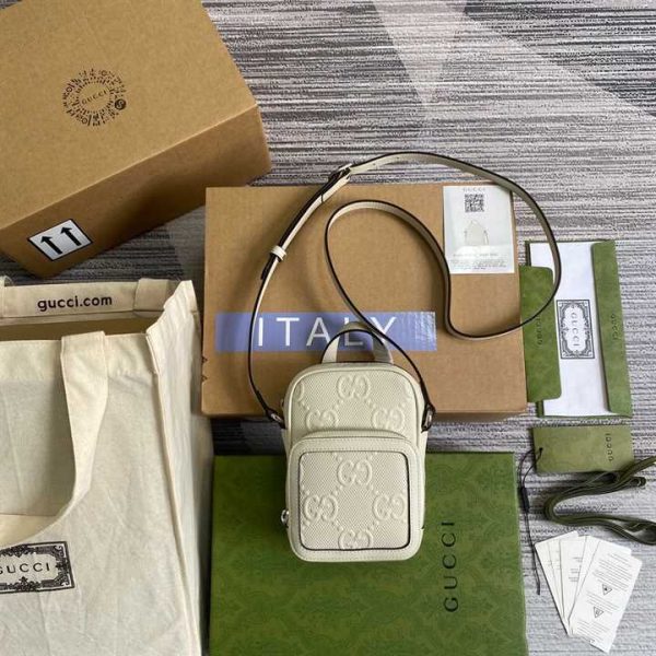 GG EMBOSSED MINI BAG IN WHITE LEATHER - Image 5