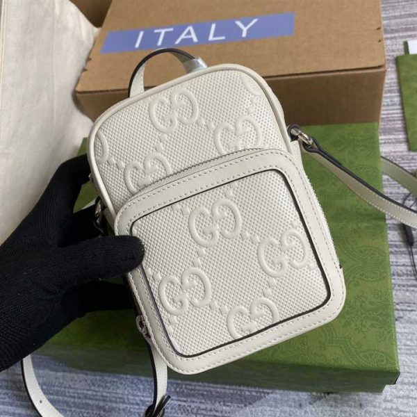 GG EMBOSSED MINI BAG IN WHITE LEATHER - Image 8