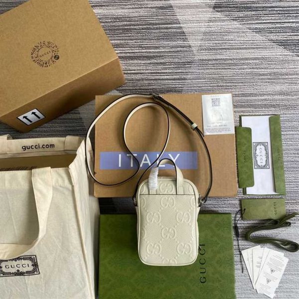 GG EMBOSSED MINI BAG IN WHITE LEATHER - Image 9