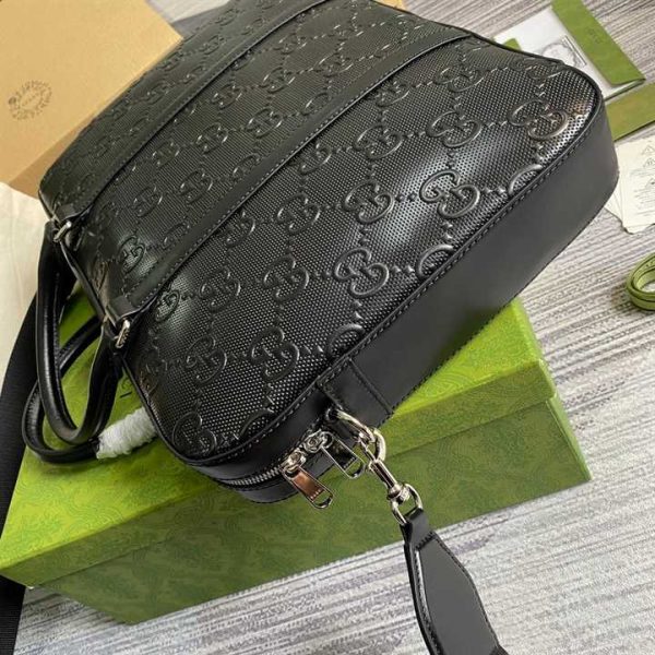 GUCCI GG EMBOSSED BRIEFCASE BLACK LEATHER COTTON LINEN LINING - Image 3