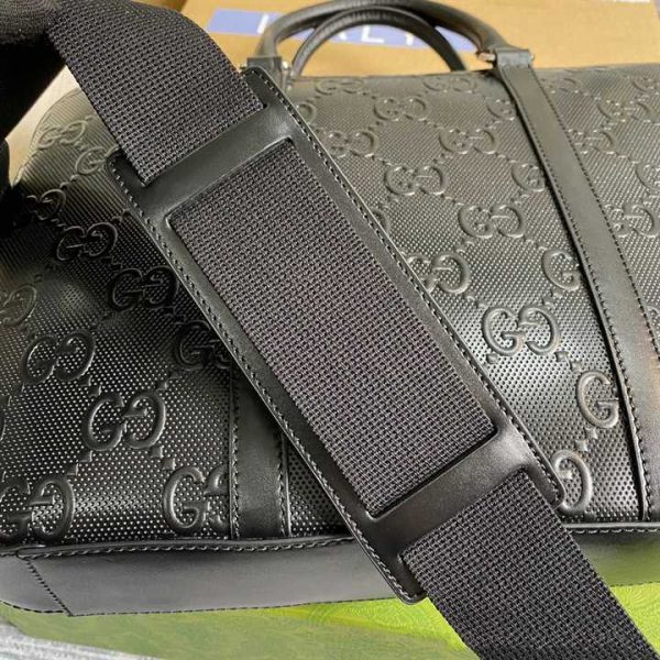GUCCI GG EMBOSSED BRIEFCASE BLACK LEATHER COTTON LINEN LINING - Image 5