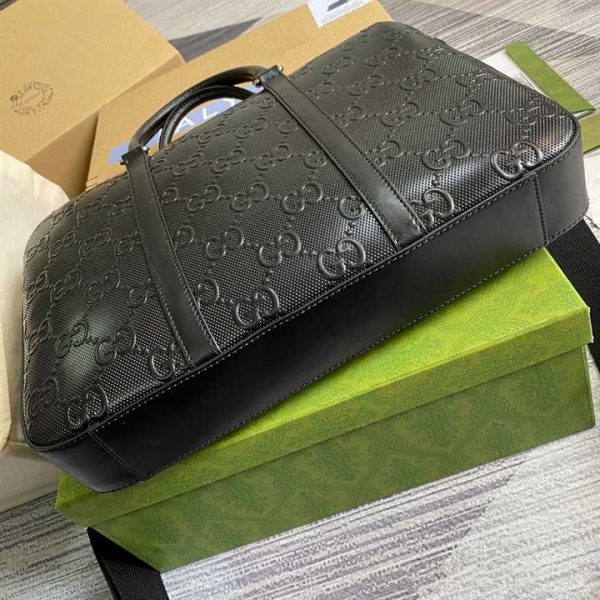 GUCCI GG EMBOSSED BRIEFCASE BLACK LEATHER COTTON LINEN LINING - Image 10