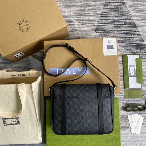 GUCCI MESSENGER BAG BLACK GG SUPREME CANVAS BLACK LEATHER TRIM - Image 8