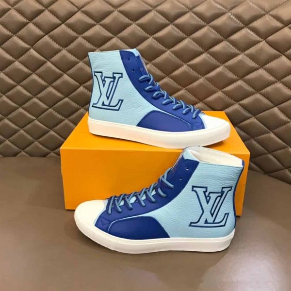 LOUIS VUITTON TATTOO SNEAKERS BOOTS BLUE GRAINED CALF LEATHER – LSVT099 - Image 5