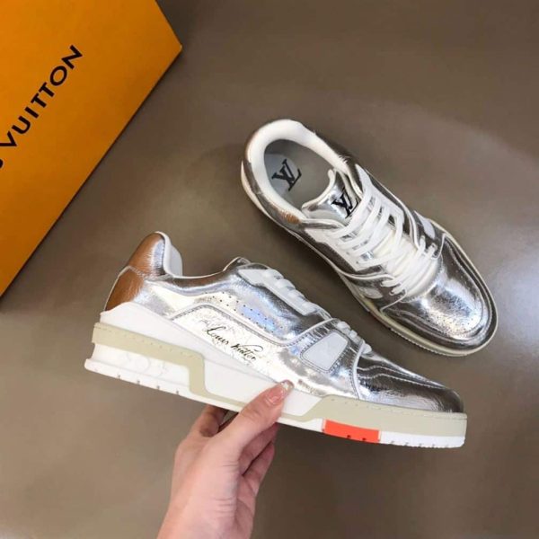 LOUIS VUITTON TRAINER SNEAKERS METALLIC LEATHER SLIVER – LSVT095 - Image 3