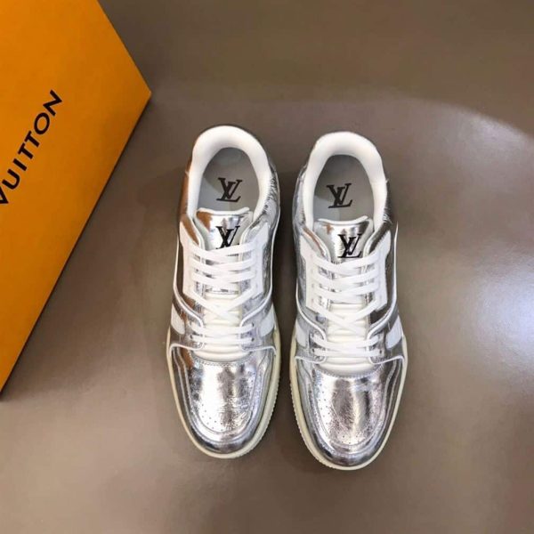 LOUIS VUITTON TRAINER SNEAKERS METALLIC LEATHER SLIVER – LSVT095 - Image 6