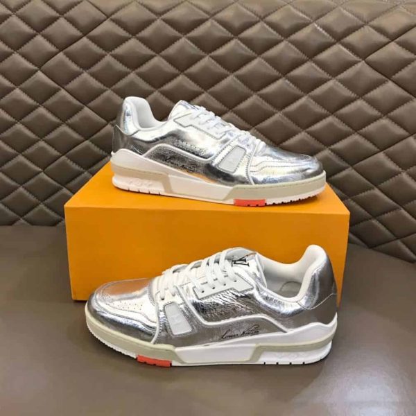 LOUIS VUITTON TRAINER SNEAKERS METALLIC LEATHER SLIVER – LSVT095 - Image 7