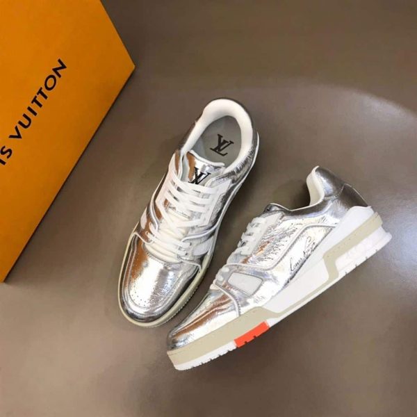 LOUIS VUITTON TRAINER SNEAKERS METALLIC LEATHER SLIVER – LSVT095 - Image 8