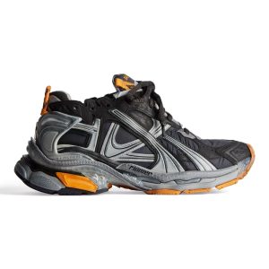 BALENCIAGA MEN’S RUNNER SNEAKER IN BLACK/GREY/NEON ORANGE – BB189